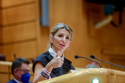 La vicepresidenta segunda y ministra de Trabajo y Economía Social, Yolanda Díaz, este martes en el Senado.