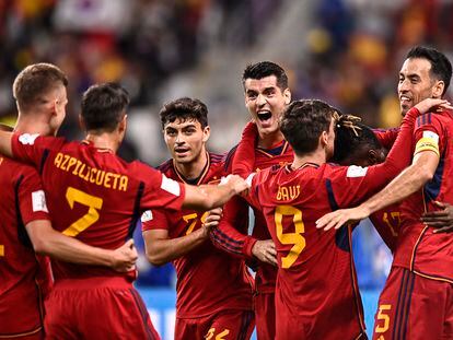 Álvaro Morata celebra el gol anotado ante Japón en el Mundial de Qatar, el pasado 1 de diciembre de 2022.