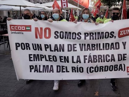 Trabajadores de Zumosol, en una manifestación en febrero