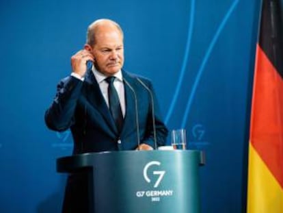 El canciller alemán Olaf Scholz durante una conferencia de prensa en Berlín.