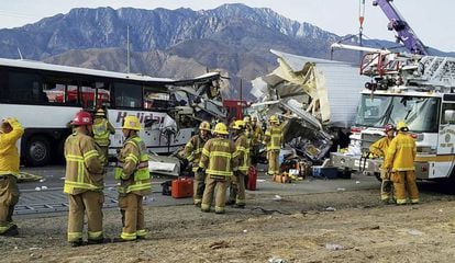 Imagen de televisión de la escena del accidente, el domingo.