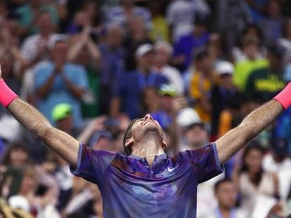 Del Potro celebra su triunfo en los octavos contra Thiem.