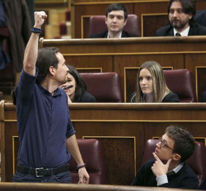 Un gest de Pablo Iglesias durant la sessió constitutiva del Congrés dels Diputats.