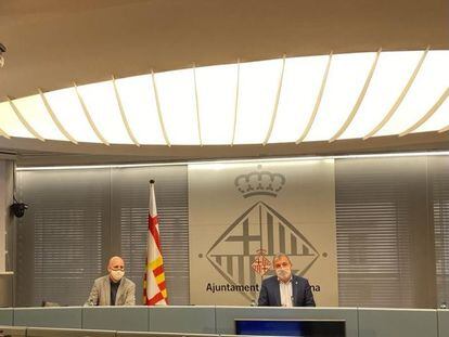 El director general de Barcelona Activa, Fèlix Ortega, y el primer teniente de alcalde, Jaume Collboni, presentan el proyecto Barcelona Accelera.