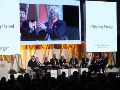 Mario Vargas Llosa en el encuentro en la Fundación Ramón Areces en Madrid.