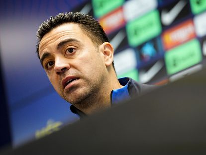 Xavi Hernández, durante la rueda de prensa en la Ciudad Deportiva del Barcelona.