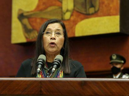 Guadalupe Llori, en su discurso tras ser electa como presidenta de la Asamblea Nacional de Ecuador el 15 de mayo.