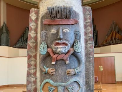La urna maya que se encuentra en el Albion College de Michigan y será repatriada a México.