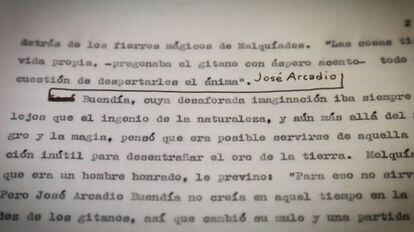 Una de las copias del mecanuscrito original de “Cien años de soledad” de Gabriel García Márquez con anotaciones a mano del autor.