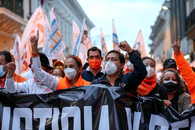 Ecuador's presidential candidate Andrés Arauz led a march in Quito last week.