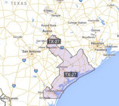 Mapa del Distrito Electoral Veintisiete de Texas.