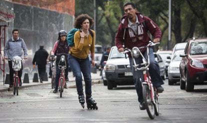 Ciclistas en el Paseo de la Reforma, en el DF.