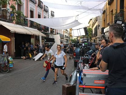 Rodaje de 'Terminator 6' en la calle Santa Isabel este miércoles.