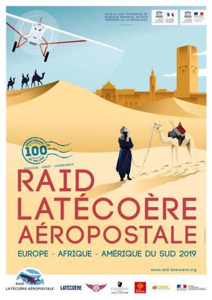 Cartel de la edición 2019 de Raid Latécoère-Aéropostale, que recrea cada año algunas de las viejas escalas de la mítica compañía aérea entre Toulouse y Santiago de Chile.