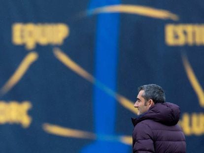 Valverde, en el entrenamiento del viernes del Barcelona.