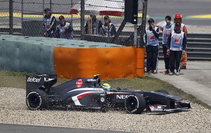 Gutiérrez, tras sufrir un accidente en el GP de China.