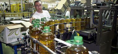 Envasadora de aceite de la marca Hojiblanca.