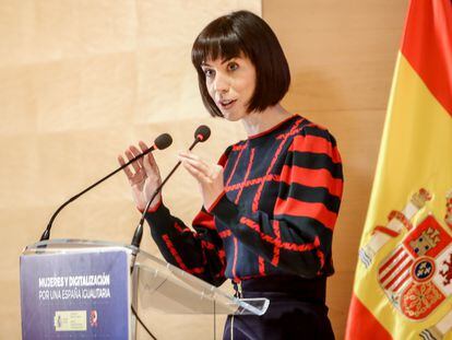 La ministra de Ciencia e Innovación, Diana Morant, en el Ministerio de Asuntos Económicos y Transformación Digital durante la jornada 'Mujeres y Digitalización, por una España Igualitaria', el 10 de marzo.