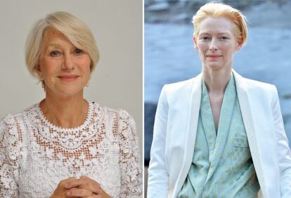 Las actrices Helen Mirren y, a la derecha, Tilda Swinton.