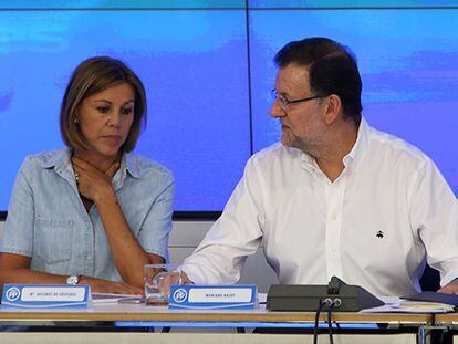 Cospedal y Rajoy en la Asamblea del Partido del pasado miércoles.