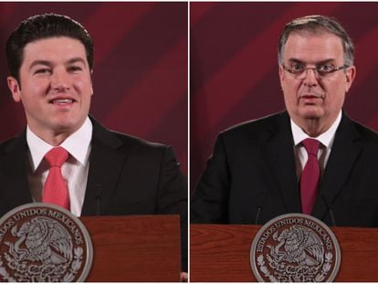 Samuel García y Marcelo Ebrard, en la conferencia matutina de López Obrador.