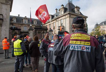 Protestas contra el cierre de la planta de Alstom en Belfort (Francia)