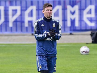 Lionel Messi, en un entrenament de l'Argentina a Concepción.