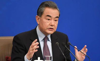 El ministro de Asuntos Exteriores chino, Wang Yi, durante su rueda de prensa.