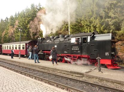 El antiguo tren de vapor de Wernigerode, de 1887, declarado monumento histórico en 1972, y que sube en tres cuartos de hora al Brocken, la cima más alta de la región.