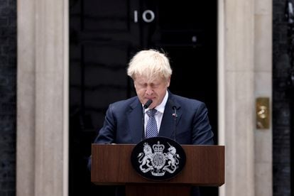 Boris Johnson, durante su comparecencia pública en su residencia oficial de Londres.
