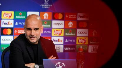 Pep Guardiola, durante la rueda de prensa en Múnich ayer.