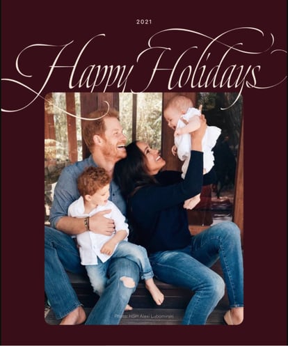The 2021 Christmas greeting from Enrique of England and Meghan Markle with their children Archie and Lilibet Diana.
