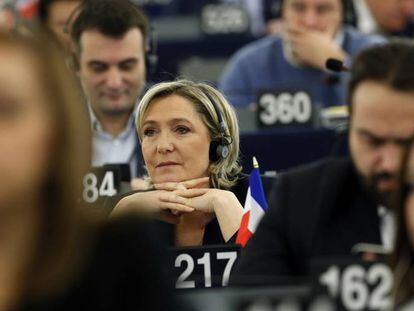 Marine Le Pen en el Parlamento Europeo hace dos semanas. 