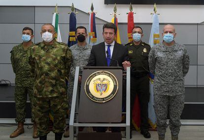El ministro de Defensa de Colombia, Diego Molano, durante una rueda de prensa sobre el bombardeo del pasado 2 de marzo en Guaviare.