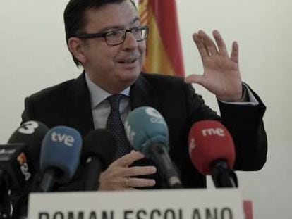 El ministro de Economía, Industria y Competitividad, Román Escolano, este sábado, en el marco de las Reuniones de Primavera del FMI.