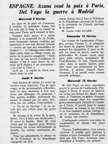 Diario de Chaves Nogales sobre la actividad de Manuel Azaña, en París.