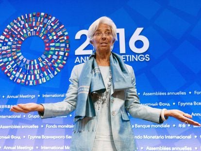 La directora del FMI, Christine Lagarde, habla durante la reuni&oacute;n anual del Banco Mundial y el FM en WashingtonI, el 8 de octubre pasado.