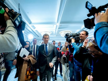 El presidente del Partido Popular, Alberto Núñez Feijóo, en el Forbes Summit Reinventing Spain, este jueves en Madrid.