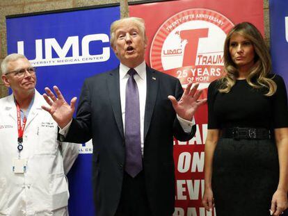 Donald Trump, en el Hospital Universitario de Las Vegas, el miércoles.