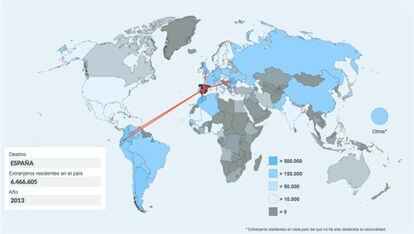 Mapa interactivo de los grandes movimientos migratorios desde 1990.