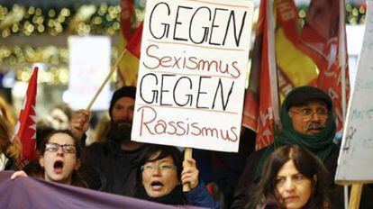Protesta contra las agresiones a mujeres, el 5 de enero en Colonia.