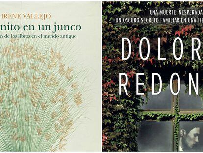 Portadas de los libros 'El infinito en un junco' de Irene Vallejo y 'Todo esto te daré' de Dolores Redondo.