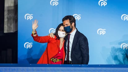 La presidenta de la Comunidad de Madrid, Isabel Díaz Ayuso, y el presidente del PP, Pablo Casado.