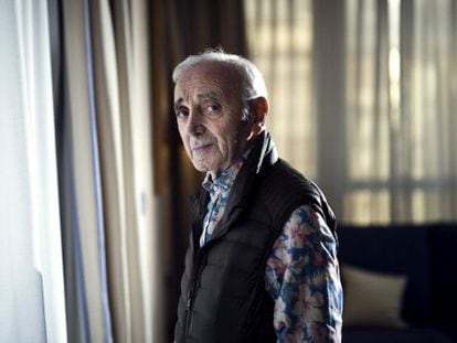 El cantant i compositor Charles Aznavour, ahir, a Madrid.