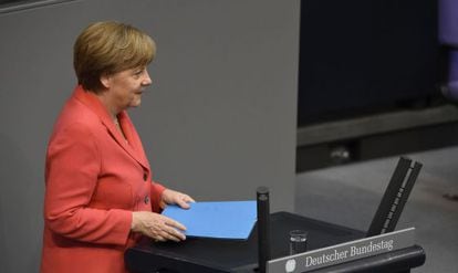 La canciller alemana, Angela Merkel, este viernes en el Bundestag.