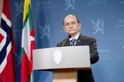 El presidente birmano, Thein Sein, ante la prensa en Oslo este martes. 