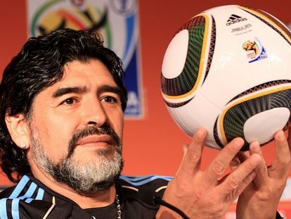 Diego Armando Maradona, durante una conferencia de prensa en el Mundial de Sudáfrica 2010.