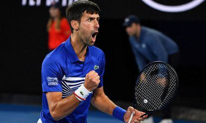 Djokovic celebra un punto de la final del Open de Australia.