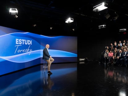 Plató del estudio Toresky, en la sede de Prisa en Barcelona, donde se realizará el debate de los cuatro candidatos.