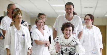 La auxiliar sanitaria Teresa Romero, el 5 de noviembre de 2014, tras recibir el alta por &eacute;bola. 